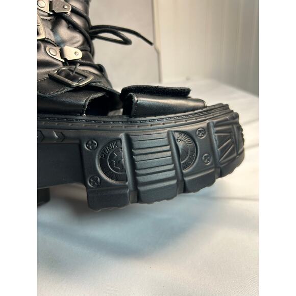 Ankle boots, Boots Black VEGAN Leather Unisex Platform Sandal Goth emo Sz 37 - Picture 6 of 7